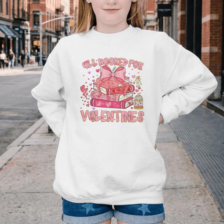 All Booked For Valentines Book Lovers Teacher Kid Valentines Youth Crewneck Sweatshirt