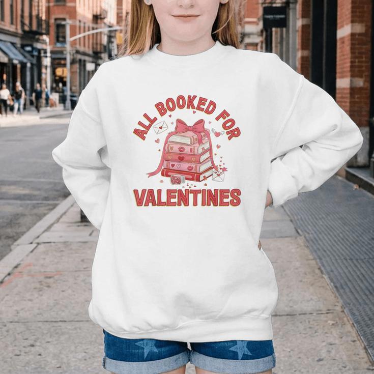 All Booked For Valentines Bow Heart Book Lover Valentine Day Youth Crewneck Sweatshirt