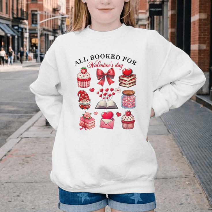 All Booked For Valentine's Day Book Lover Bookworm Bookish Youth Crewneck Sweatshirt