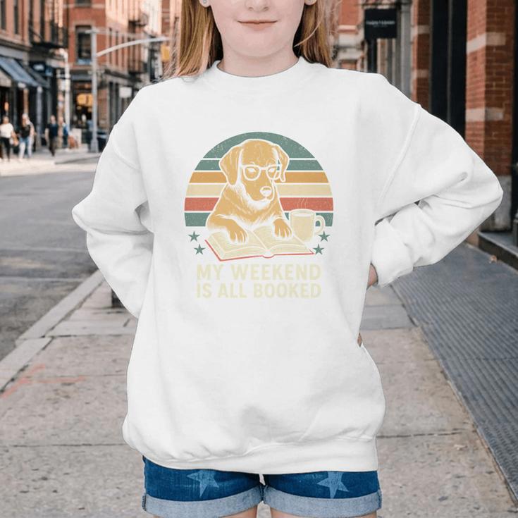 My Weekend Is All Booked Vintage Dog Reading Book Lovers Youth Crewneck Sweatshirt