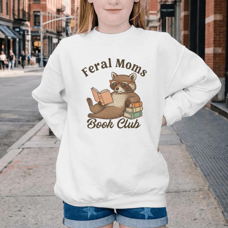 Bookish Feral Moms Book Club Raccoon Mother's Day Bookworm Youth Crewneck Sweatshirt
