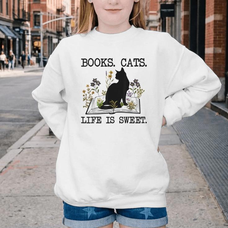Books Cats Life Is Sweet Cat Book Lover Men Women Teen Youth Crewneck Sweatshirt