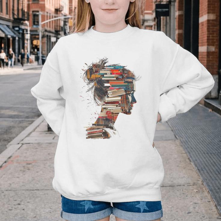 Books Lover Women Art Colorful Drawing Graphic Books Youth Crewneck Sweatshirt