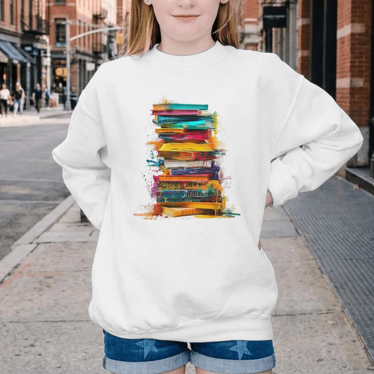 Books Painting Colorful Art Abstract Graphic Books Youth Crewneck Sweatshirt Books Painting Colorful Art Abstract Graphic Books Youth Crewneck Sweatshirt