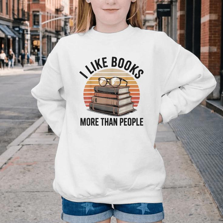 I Like Books More Than People Glasses Youth Crewneck Sweatshirt