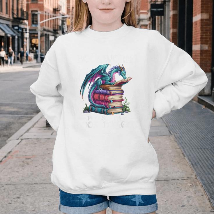 Bookworm Please I'm A Book Dragon Blue Dragon Youth Crewneck Sweatshirt