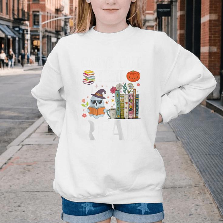 Carve Out Time To Read Halloween Ghost Books Raglan Baseball Tee Youth Crewneck Sweatshirt