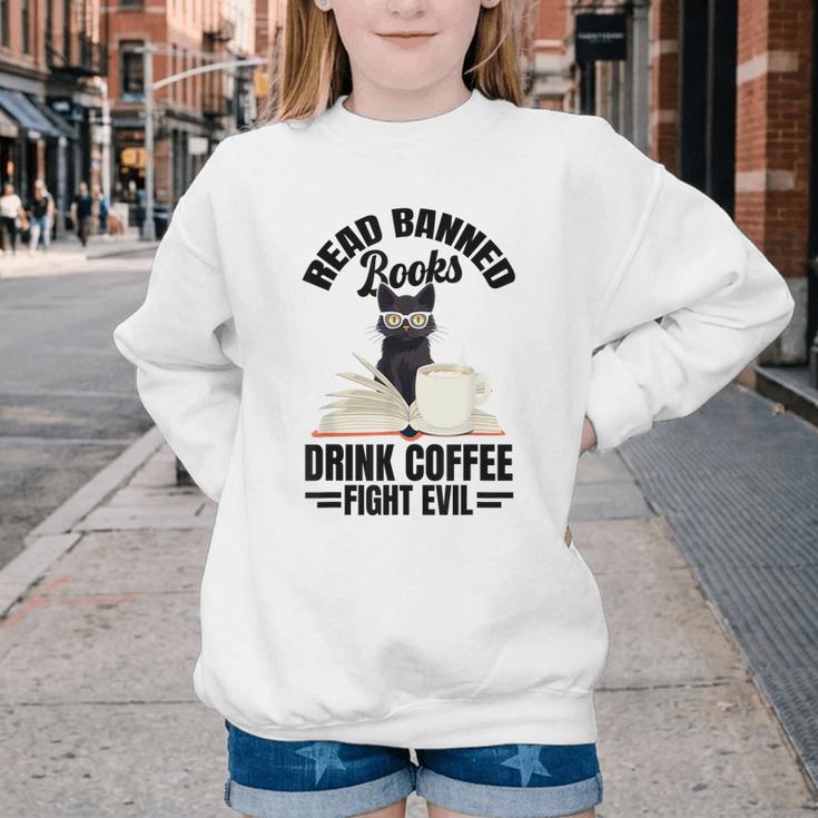 Cat I Read Banned Books Shirt Bookworm Avid Reader For Men Women Kids Youth Crewneck Sweatshirt