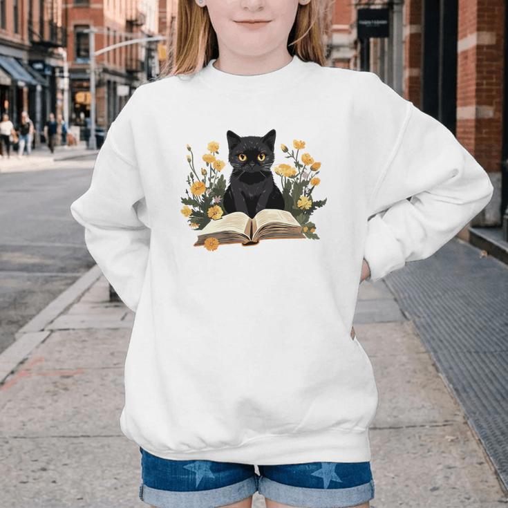 Cat Shirts For Women Book Lover Shirt Cute Cat And Book Premium Tri-Blend Youth Crewneck Sweatshirt
