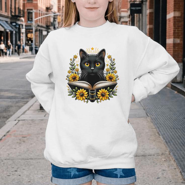 Cat For Women Book Lover Cute Cat And Book Youth Crewneck Sweatshirt