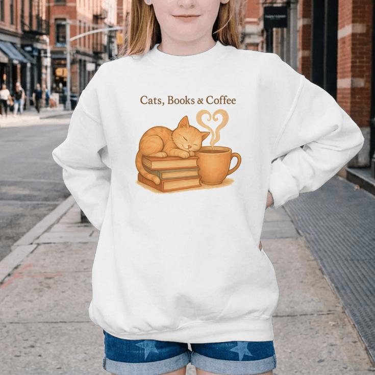 Cats Books And Coffee Heart Cozy Cat Lover Bookworm Readers Youth Crewneck Sweatshirt Cats Books And Coffee Heart Cozy Cat Lover Bookworm Readers Youth Crewneck Sweatshirt