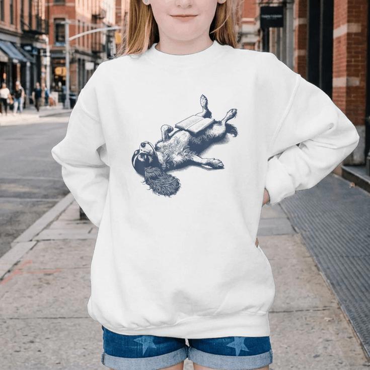 Cavalier King Charles Spaniel Book Nap Vintage Dog Mom Dad Youth Crewneck Sweatshirt