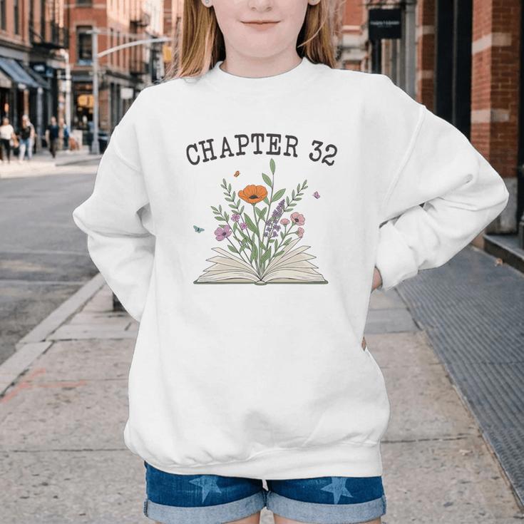 Chapter 32- Book Lovers & Readers 32nd Birthday Wildflowers Premium Tri-Blend Youth Crewneck Sweatshirt