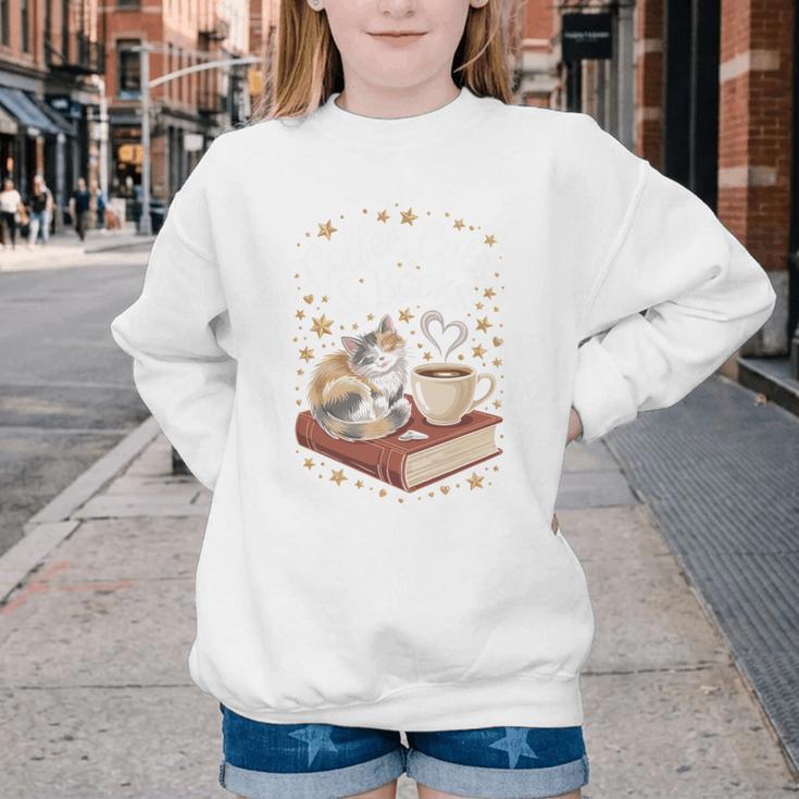 Coffee Cats & Books Cute Cat Book Lover Reading Youth Crewneck Sweatshirt