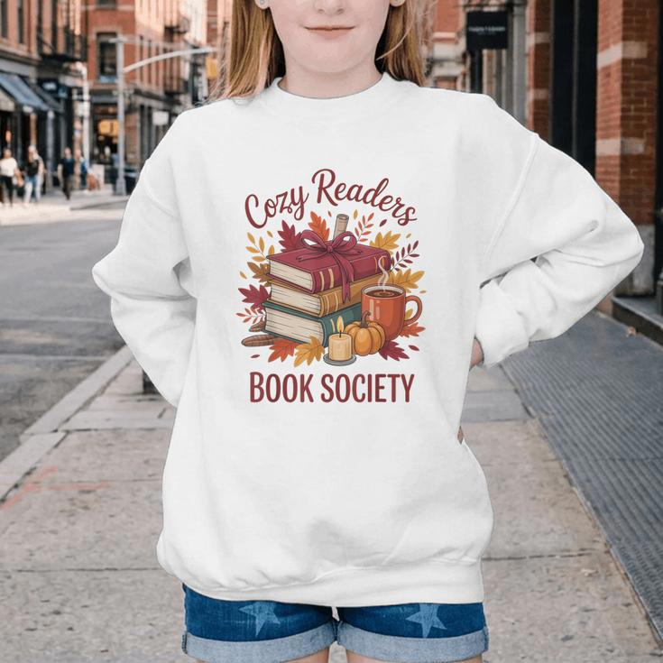 Cozy Readers Book Society Fall Autumn Floral Pumpkin Season Youth Crewneck Sweatshirt