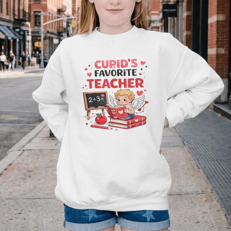 Cupid's Favorite Math Teacher Valentine Reading Book Women Youth Crewneck Sweatshirt