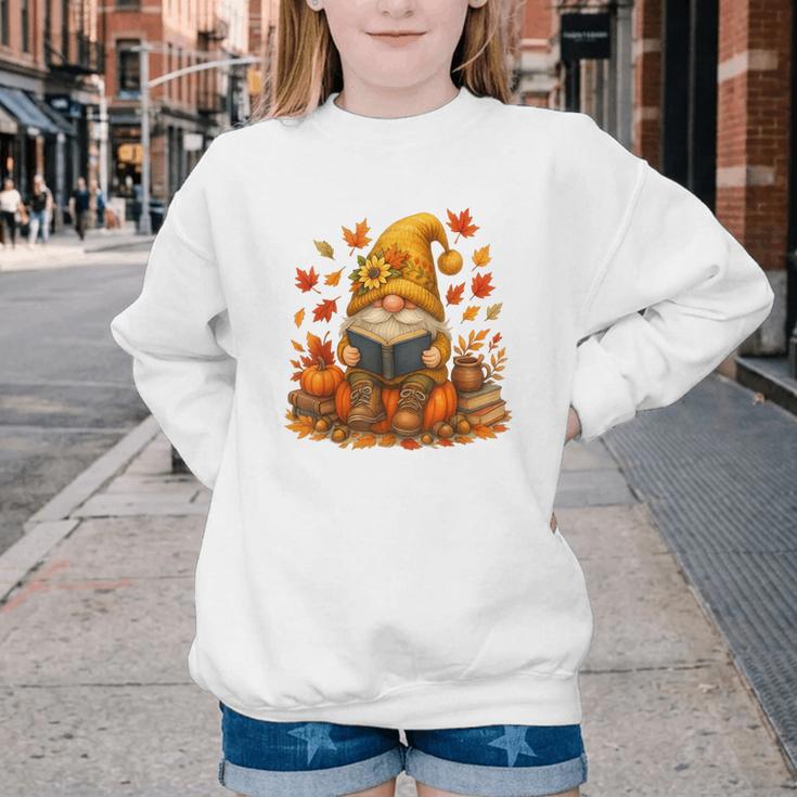 Cute Autumn Gnome Reading Pumpkin Book Lover Youth Crewneck Sweatshirt Cute Autumn Gnome Reading Pumpkin Book Lover Youth Crewneck Sweatshirt