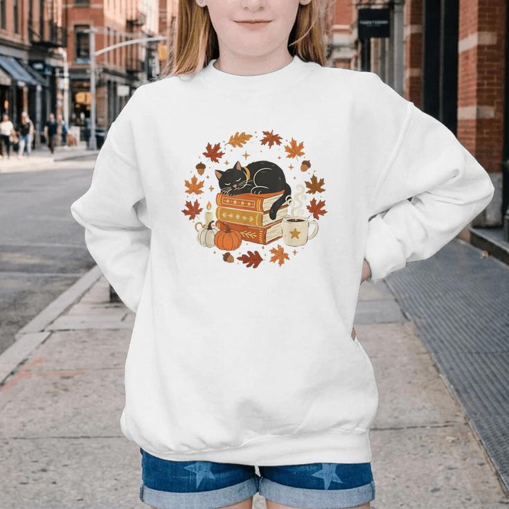 Cute Cat Fall In Love With Reading Book Cat Lover Librarian Youth Crewneck Sweatshirt