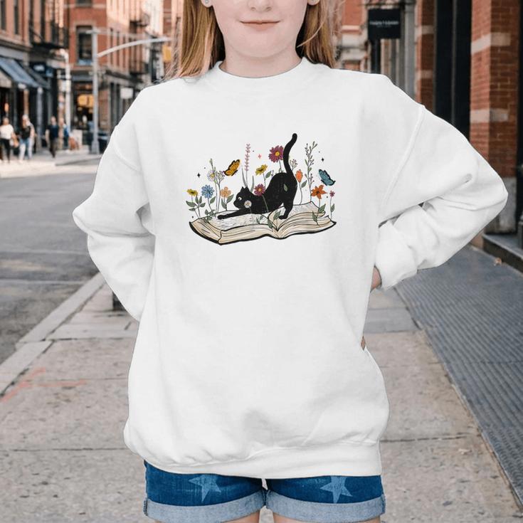 Cute Cat Flower Garden Book Kitty Reading Floral Men Women Girls Kids Youth Crewneck Sweatshirt Cute Cat Flower Garden Book Kitty Reading Floral Men Women Girls Kids Youth Crewneck Sweatshirt