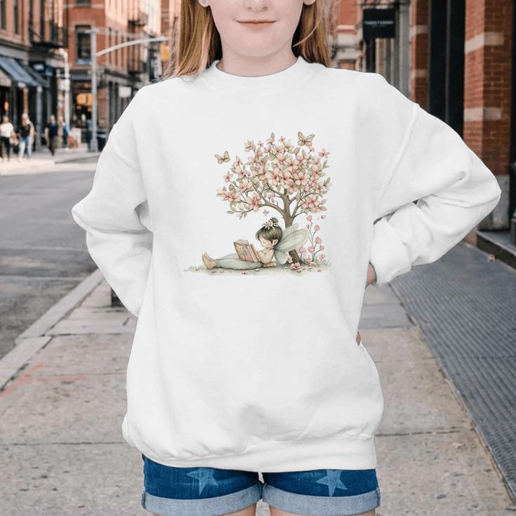 Cute Fairy Reading Fairycore Aesthetic Book Lover Youth Crewneck Sweatshirt