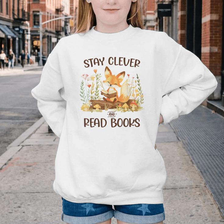 Cute Fox Stay Clever Read Books For Librarian Or Bookworm Youth Crewneck Sweatshirt Cute Fox Stay Clever Read Books For Librarian Or Bookworm Youth Crewneck Sweatshirt