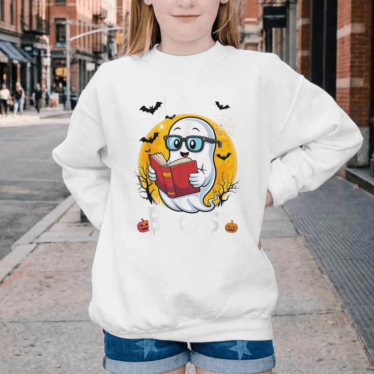 Cute Ghost Reading Book Retro Halloween Librarian Youth Crewneck Sweatshirt Cute Ghost Reading Book Retro Halloween Librarian Youth Crewneck Sweatshirt