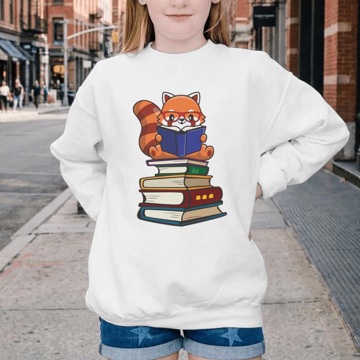 Cute Kawaii Kids Reading Books Glasses Red Panda Lover Youth Crewneck Sweatshirt Cute Kawaii Kids Reading Books Glasses Red Panda Lover Youth Crewneck Sweatshirt