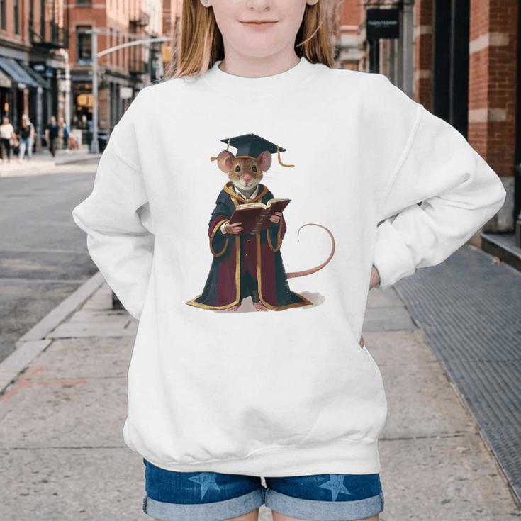 Cute Mouse Reading Book Graduation Youth Crewneck Sweatshirt