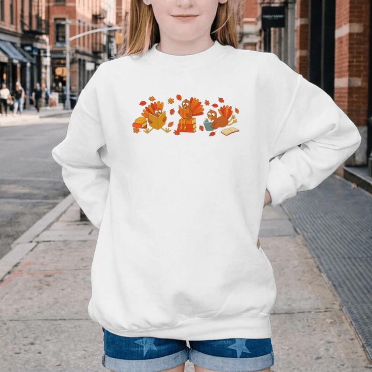Cute Turkey Reading Book Librarian Bookworm Thanksgiving Men Youth Crewneck Sweatshirt