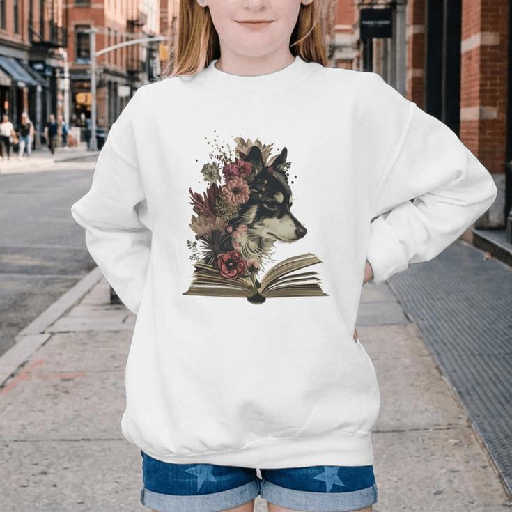 Dog Book Flower Youth Crewneck Sweatshirt