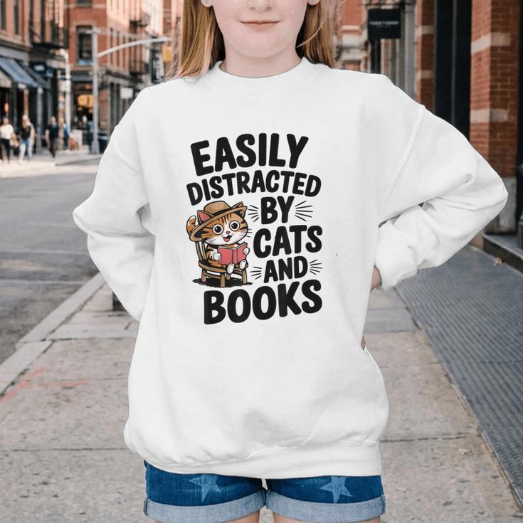 Easily Distracted By Cats And Books Lovers Reading Youth Crewneck Sweatshirt Easily Distracted By Cats And Books Lovers Reading Youth Crewneck Sweatshirt