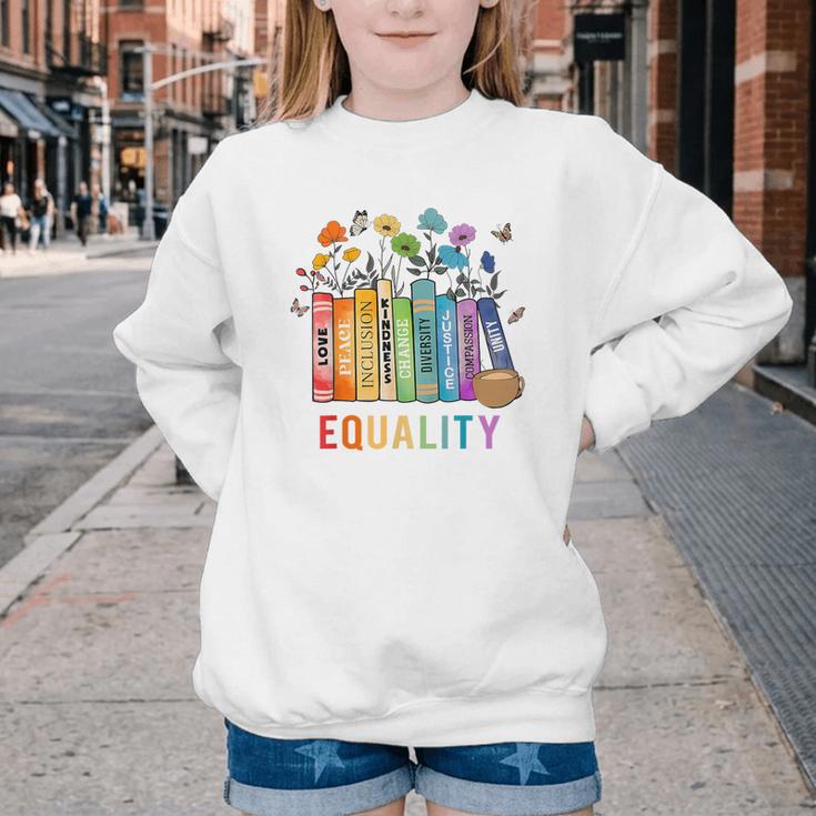 Equal Rights Book Flower Equality Peace Love Kindness Book Youth Crewneck Sweatshirt