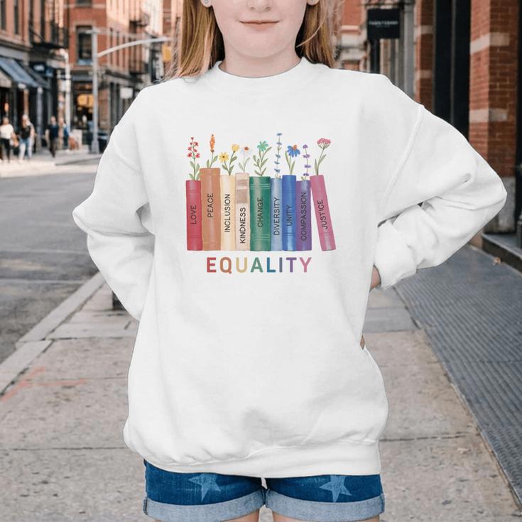 Equality Flower Books Equal Rights Social Justice Feminist Youth Crewneck Sweatshirt
