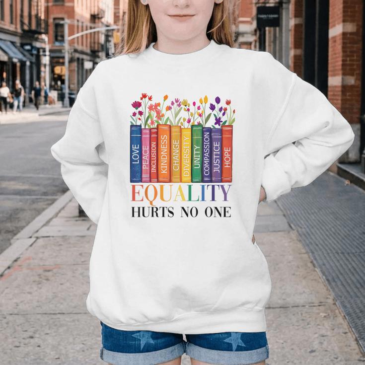 Equality Hurts No One LGBTQ Pride Books And Flowers Youth Crewneck Sweatshirt Equality Hurts No One LGBTQ Pride Books And Flowers Youth Crewneck Sweatshirt