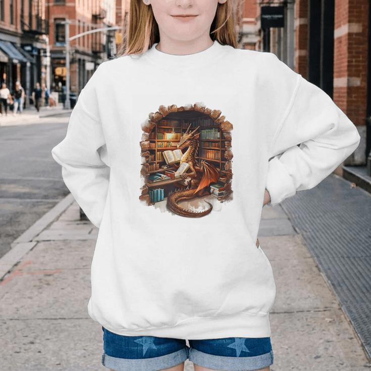 Fantasy Dragon Reading Book Lover Youth Crewneck Sweatshirt