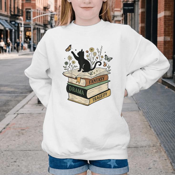 Fantasy Drama Tragedy Cat Book Lover Reading Humor Youth Crewneck Sweatshirt Fantasy Drama Tragedy Cat Book Lover Reading Humor Youth Crewneck Sweatshirt