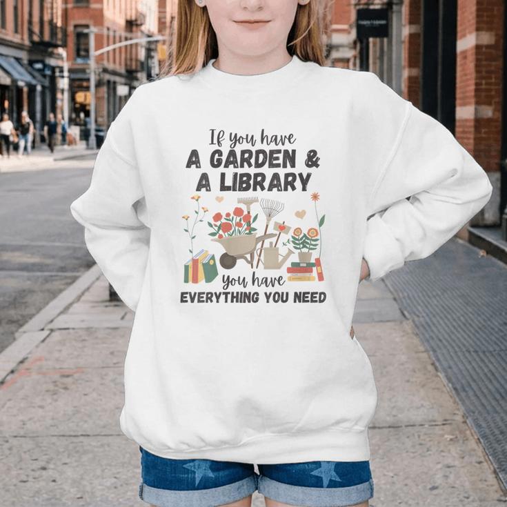 Gardening & Library Lover Books Reading Plants Cute Youth Crewneck Sweatshirt