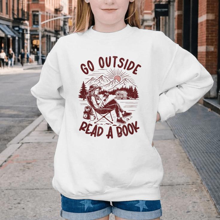 Go Outside Read a Book Vintage Bibliophiles Youth Crewneck Sweatshirt