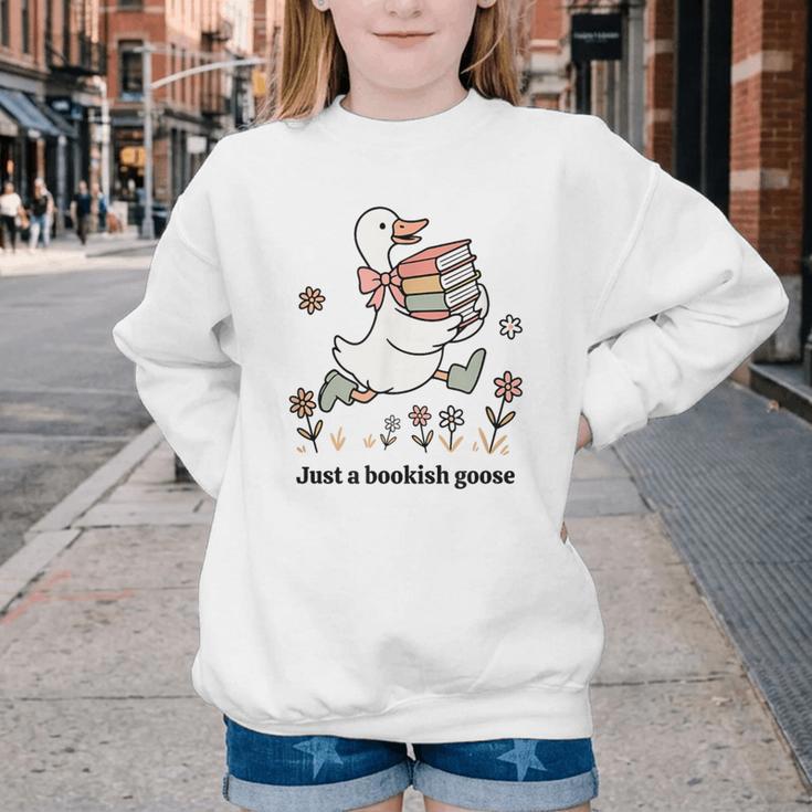 Goose With Books Cute Bookworm Reader Youth Crewneck Sweatshirt