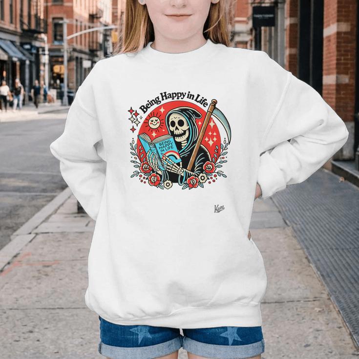 Grim Reaper Reads a Book Youth Crewneck Sweatshirt