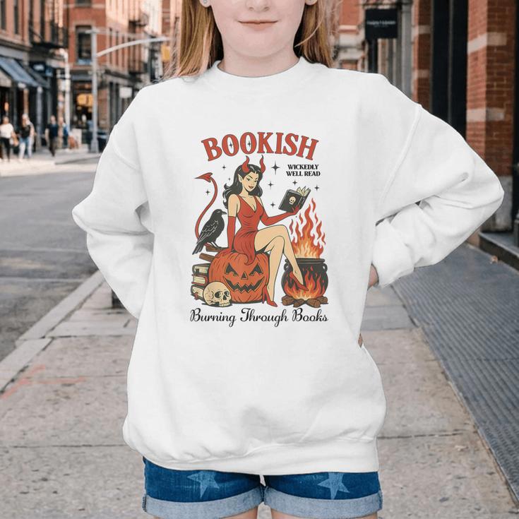 Halloween Bookish Witchy Book Club Hot Girls Read Youth Crewneck Sweatshirt