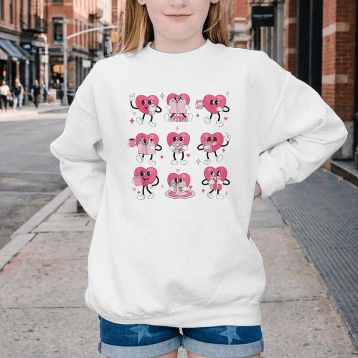 Heart Reading Books Valentine Teacher Boy Girl Book Lover Youth Crewneck Sweatshirt