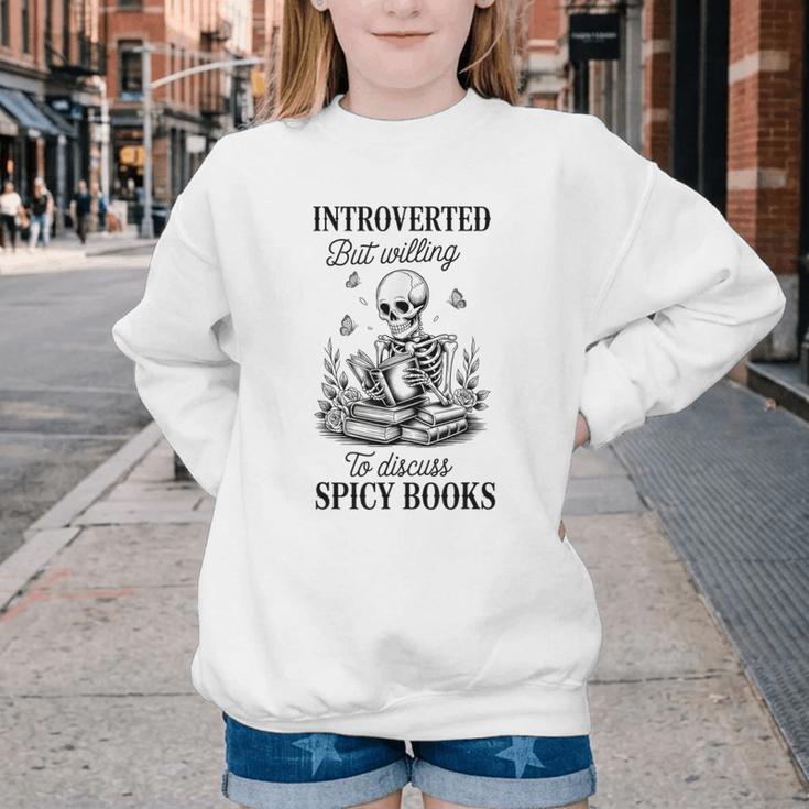 Introvert Read Spicy Books Lover Bookworm Skeleton Reading Youth Crewneck Sweatshirt