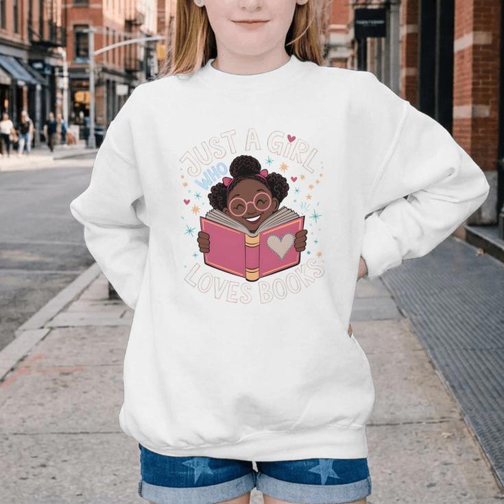 Just A Girl Who Loves Books Cute African American Afro Youth Crewneck Sweatshirt Just A Girl Who Loves Books Cute African American Afro Youth Crewneck Sweatshirt
