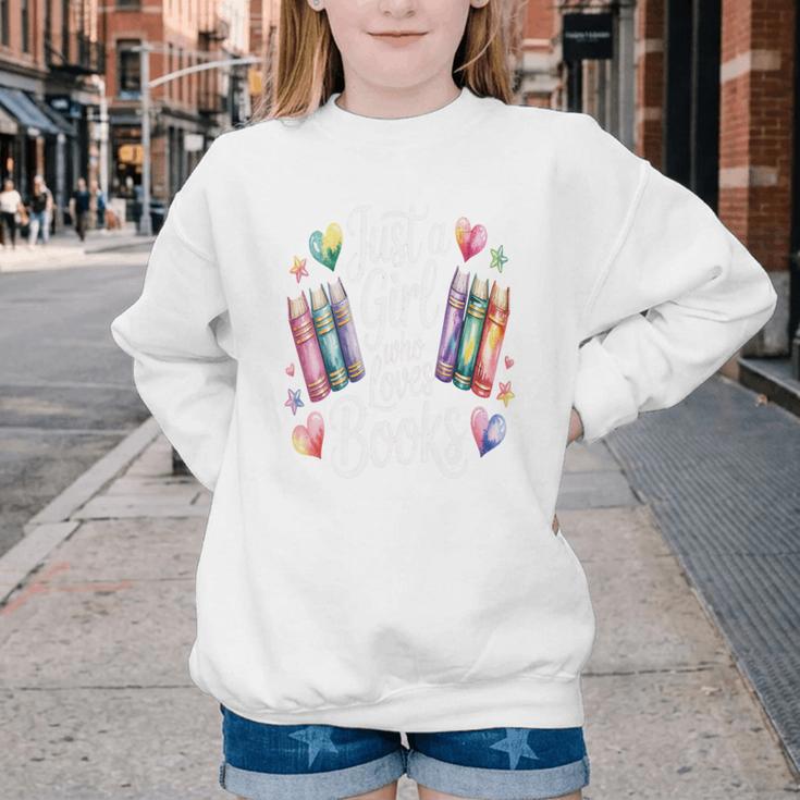Just a Girl Who Loves Books Lover Reading Library Librarian Youth Crewneck Sweatshirt Just a Girl Who Loves Books Lover Reading Library Librarian Youth Crewneck Sweatshirt