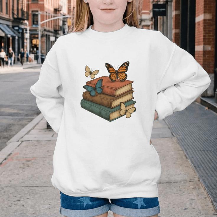 Life Is Better With Butterflies And Books Cute Butterfly Youth Crewneck Sweatshirt