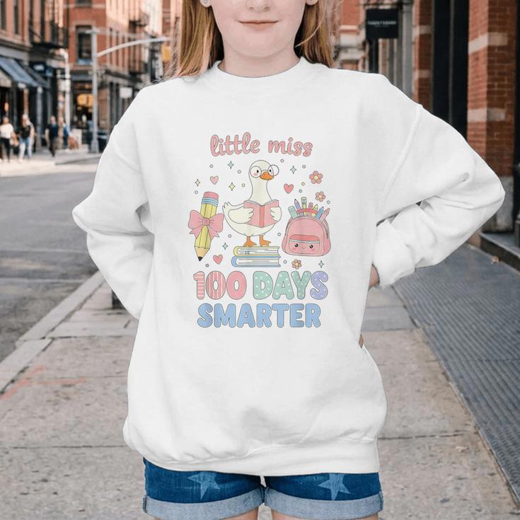 Little Miss 100 Days Smarter Cute Goose Reading Books Girls Youth Crewneck Sweatshirt Little Miss 100 Days Smarter Cute Goose Reading Books Girls Youth Crewneck Sweatshirt