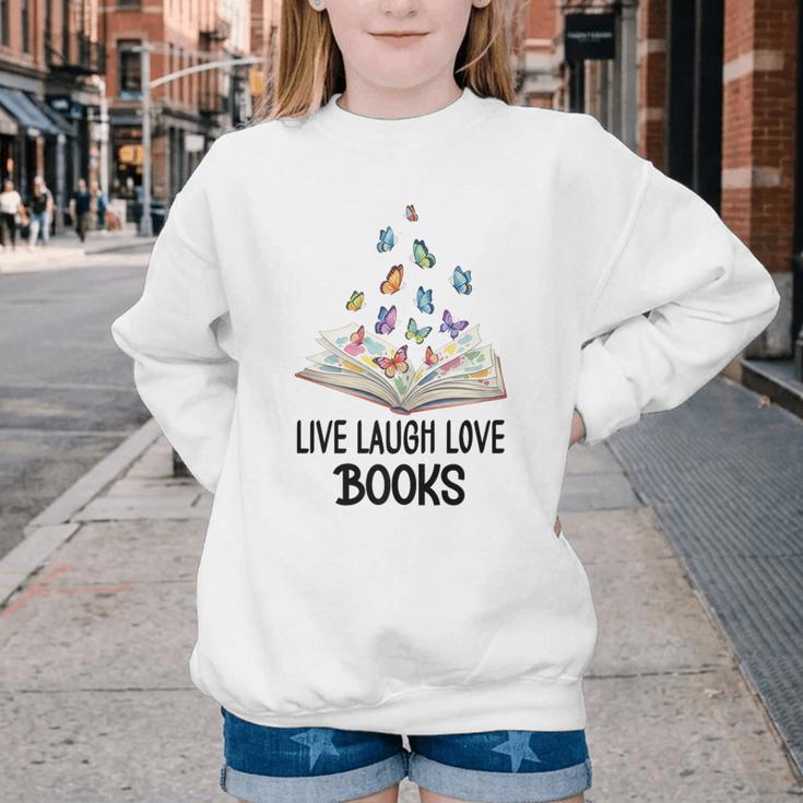 Live Laugh & Love Books Reading Butterfly Book Lover Bookish Premium Youth Crewneck Sweatshirt