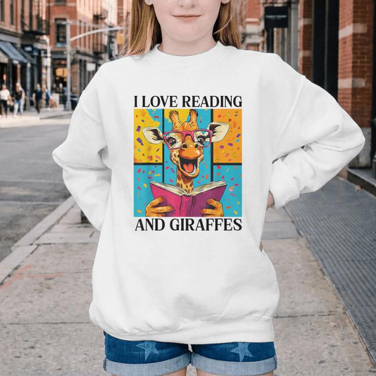 Love Reading And Giraffes Cute Giraffe Reading Book Lovers Youth Crewneck Sweatshirt