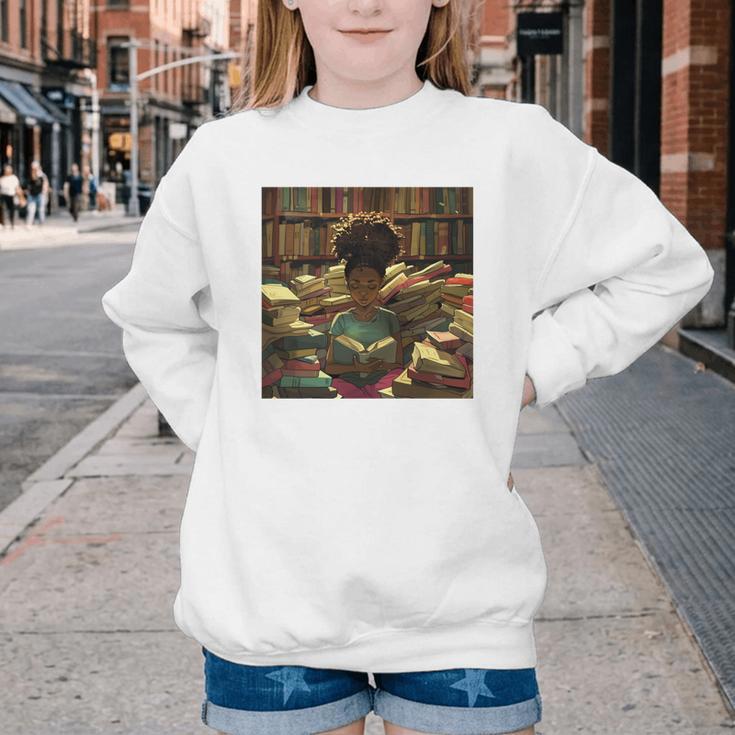 Melanin Afro Women Educated Reading Book History Girls Youth Crewneck Sweatshirt